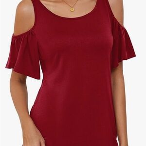 Elegant Cold Shoulder Blouse - Burgundy